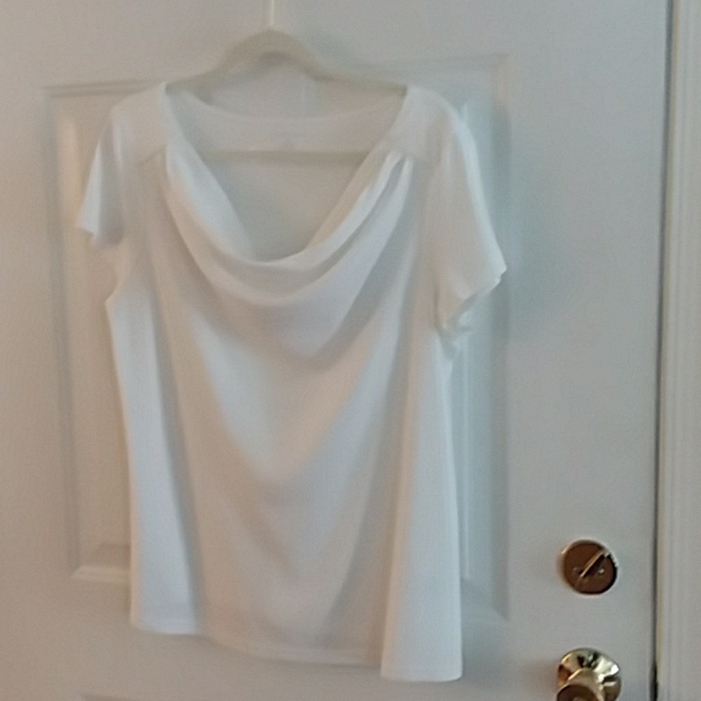 LANDS' END Draped Neck White Knit Tee/Blouse